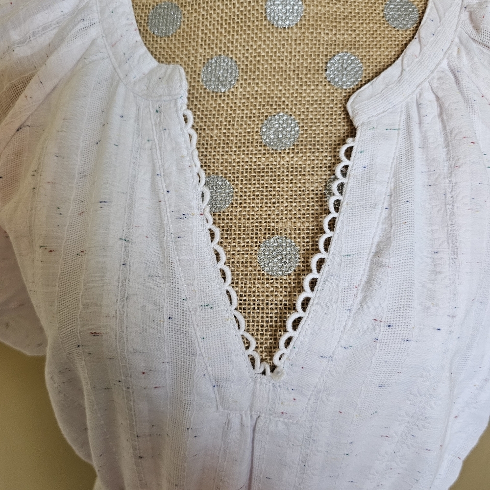 NWT Betsey Johnson puff sleeve tiered boho white cotton dress medium - Picture 8 of 13